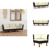 vidaXL 3-Sitzer-Gartensofa mit Kissen Schwarz Poly Rattan - Gartenmöbel-Sets
