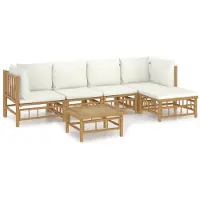 vidaXL 6-tlg. Garten-Lounge-Set mit Cremeweißen Kissen Bambus - Gartenmöbel-Sets