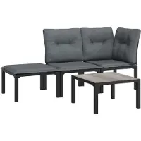 The Living Store 4-tlg. Garten-Lounge-Set Schwarz und Grau Poly Rattan