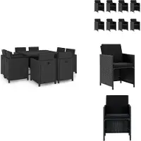 vidaXL 9-tlg. Garten-Essgruppe mit Auflagen Poly Rattan Schwarz - Gartenmöbel-Sets
