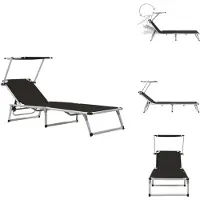 vidaXL Klappliege mit Sonnenschutz Aluminium und Textiline Schwarz - Sonnenliegen
