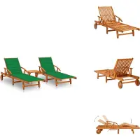 vidaXL Sonnenliegen 2 Stk. mit Tisch und Auflagen Massivholz Akazie - Sonnenliegen