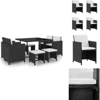 vidaXL 9-tlg. Garten-Essgruppe mit Auflagen Poly Rattan Schwarz - Gartenmöbel-Sets