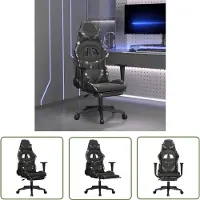 The Living Store Gamingstuhl mit Massage Fußstütze Schwarz Tarnfarben Kunstleder