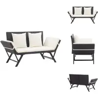 vidaXL Gartenbank mit Auflagen 176 cm Schwarz Poly Rattan - Gartenbänke
