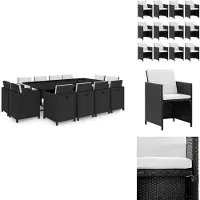 vidaXL 13-tlg. Garten-Essgruppe mit Auflagen Poly Rattan Schwarz - Gartenmöbel-Sets