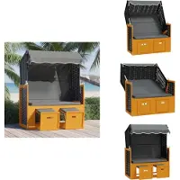vidaXL Strandkorb mit Dach Poly Rattan & Massivholz Schwarz Anthrazit - Sonnenliegen