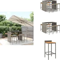 vidaXL 7-tlg. Gartenbar-Set Grau Poly Rattan & Massivholz Akazie - Gartenmöbel-Sets