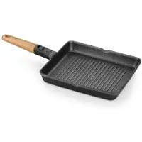 BRA Market | Gestreifter Grill 28 cm, Aluminiumguss, abnehmbarer Naturholzgriff, dreischichtige Antihaftbeschichtung, PFOA-frei, für alle Herdarten einschließlich Induktion geeignet