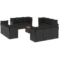 The Living Store 13-tlg. Garten-Sofagarnitur mit Kissen Schwarz Poly Rattan