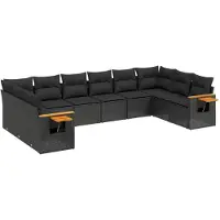 The Living Store 10-tlg. Garten-Sofagarnitur mit Kissen Schwarz Poly Rattan
