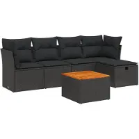 The Living Store 6-tlg. Garten-Sofagarnitur mit Kissen Schwarz Poly Rattan