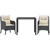 The Living Store 3-tlg. Garten-Essgruppe mit Kissen Schwarz Poly Rattan