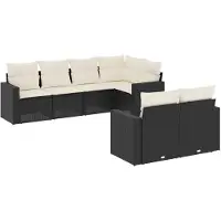 The Living Store 7-tlg. Garten-Sofagarnitur mit Kissen Schwarz Poly Rattan