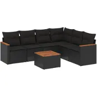 The Living Store 7-tlg. Garten-Sofagarnitur mit Kissen Schwarz Poly Rattan