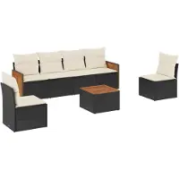 The Living Store 7-tlg. Garten-Sofagarnitur mit Kissen Schwarz Poly Rattan