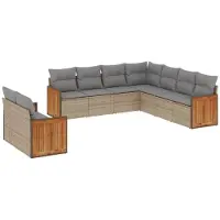 The Living Store 9-tlg. Garten-Sofagarnitur mit Kissen Beige Poly Rattan