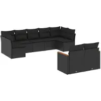 The Living Store 9-tlg. Garten-Sofagarnitur mit Kissen Schwarz Poly Rattan