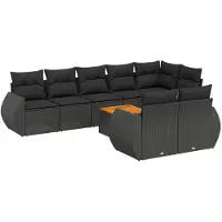 The Living Store 9-tlg. Garten-Sofagarnitur mit Kissen Schwarz Poly Rattan