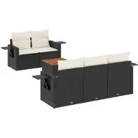 The Living Store 6-tlg. Garten-Sofagarnitur mit Kissen Schwarz Poly Rattan