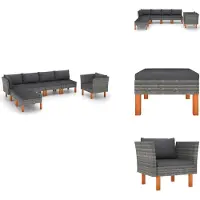 vidaXL 7-tlg. Garten-Lounge-Set Poly Rattan und Eukalyptusholz Grau - Gartenmöbel-Sets