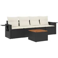 The Living Store 5-tlg. Garten-Sofagarnitur mit Kissen Schwarz Poly Rattan