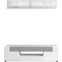 Ebuy24 Tokyo TV Tisch 2 Türen, 2 Schubladen, 1 Fach und Extra TV-Regal, weiß Hochglanz.