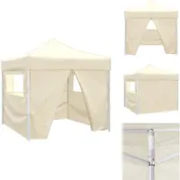 vidaXL Faltzelt mit 4 Wänden 3 x 3 m Cremeweiß - Pavillons & Partyzelte