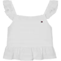 Tommy Hilfiger Trägertop "TEXTURED COTTON TOP SLVLS", Mädchen, Gr. 16 (176), weiß, Web, Obermaterial: 99% Baumwolle, 1% Elasthan, unifarben, normal, Tops Trägertop, mit Stickerei, mit Rüschen