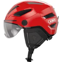 ABUS Stadthelm Pedelec 2.0 ACE - Fahrradhelm mit Rücklicht, Visier, Regenhaube, Ohrenschutz - für Damen und Herren - Rot, Größe S (51-55 cm)