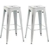 CLP 2er Set Barhocker Joshua I Stapelbare Tresenhocker aus Metall I Barstühle mit Fußstützen I Sitzhöhe 76 cm I Stapelhocker, Farbe: antik weiß