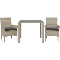 The Living Store 3-tlg. Garten-Essgruppe mit Kissen Hellgrau Poly Rattan Glas