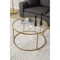Skye Decor , Berlin - Gold, Couchtisch, Gold, 100 % gehärtetes Glas, 80 x 80 x 45 cm