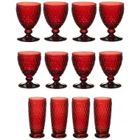 Villeroy & Boch Gläser-Set "Wein- & Longdrinkgläser Boston Coloured 12er Set", rot, B:2cm H:2cm, Glas, Trinkgefäße, Gläser-Set, Spülmaschinenfest