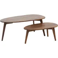 FineBuy Couchtisch Set 2er nierenförmig Mango Massivholz Natur · Beistelltisch Wohnzimmertisch Retro Design · Satztische mit Holzgestell