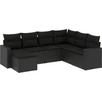 The Living Store 7-tlg. Garten-Sofagarnitur mit Kissen Schwarz Poly Rattan