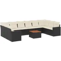 The Living Store 11-tlg. Garten-Sofagarnitur mit Kissen Schwarz Poly Rattan