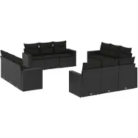 The Living Store 12-tlg. Garten-Sofagarnitur mit Kissen Schwarz Poly Rattan