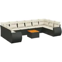 The Living Store 11-tlg. Garten-Sofagarnitur mit Kissen Schwarz Poly Rattan