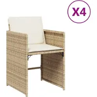 The Living Store Gartenstühle mit Kissen 4 Stk. Beige Poly Rattan