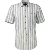 Lerros Kurzarmhemd "Kurzarmhemd in weicher, gestreifter Strukturqualität", Herren, Gr. S, Normalgrößen, blau (crispy blau), 60% Polyester, 40% Baumwolle, Hemden Kurzarmhemd