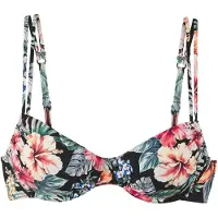 LASCANA Bügel-Bikini-Top "Salsa", Damen, Gr. 38, Cup B, schwarz (schwarz bedruckt), Microfaser, Recycling-Polyamid, geblümt, Bikini-Oberteile Bügel-Bikini-Top, mit tollem Blumenprint
