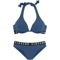 Elbsand Bügel-Bikini , Damen, Gr. 44, Cup D, blau (rauchblau), Recycling-Polyamid, unifarben mit Farbeinsatz, Bikini-Sets Bügel-Bikini, mit Markenschriftzügen in Kontrastfarbe