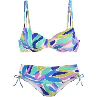 s.Oliver Bügel-Bikini , Damen, Gr. 44, Cup B, bunt (blau, grün), Recycling-Polyamid, gemustert, Bikini-Sets Bügel-Bikini, mit höher geschnittener Hose