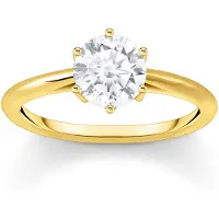 Thomas Sabo Fingerring "Schmuck Silber 925 Ring Solitär" Gr. 56, gold (gelbgoldfarben, kristallweiß), Fingerringe, Damen, 56, Silber 925 (recycelt), 2mm, Fingerring, mit Zirkonia (synth.)
