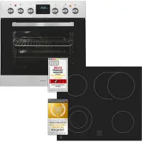 Exquisit Herd-Set EHE185-HBZ-020-Set inox | Energieeffizienzklasse A | 75 l Garraum | Glaskeramik Kochfeld | Herd-Set 60 cm