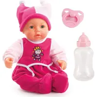 Bayer 94682AA Funktionspuppe Hello Baby, spricht, bewegt den Mund, interaktiv, mit Flasche, Schnuller, rosa 46 cm