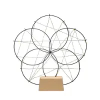 Konstsmide - LED Metallleuchter "5 kleine Ringe", mit Holz-Fuß, schwarz, mit schwarzem Draht umwickelt, mit Dimmer, 100 bernsteinfarbene Dioden, 4,5V Innentrafo, 2W, schwarzes Kabel - 1784-787