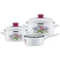 GSW Topf-Set "Hortensie" Set, 1x Kochtopf Ø 16 cm, 1x Kochtopf Ø 20 cm, 1x Stielkasserolle Ø 16 cm, 5 Stk. tlg. Stahl-Emaille