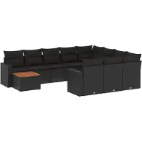 The Living Store 11-tlg. Garten-Sofagarnitur mit Kissen Schwarz Poly Rattan